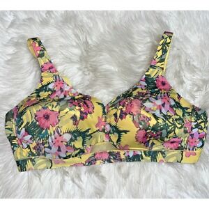 Cacique Comfort Bliss Lightly Lined No Wire Bra Women 48DD Yellow Floral Comfort